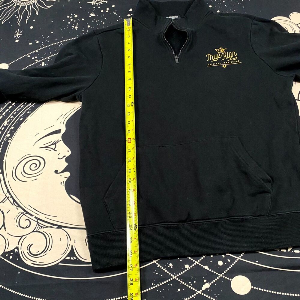 True Religion Sweatshirt Men's M Black Cotton Fleece Lined Gym & Training Preppy - Picture 5 of 7